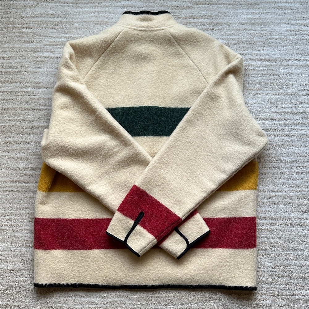 Woolrich Hudson Bay Stripe Pullover Sweater Womens Beige Snap 70s 80s USA Large - Picture 4 of 15